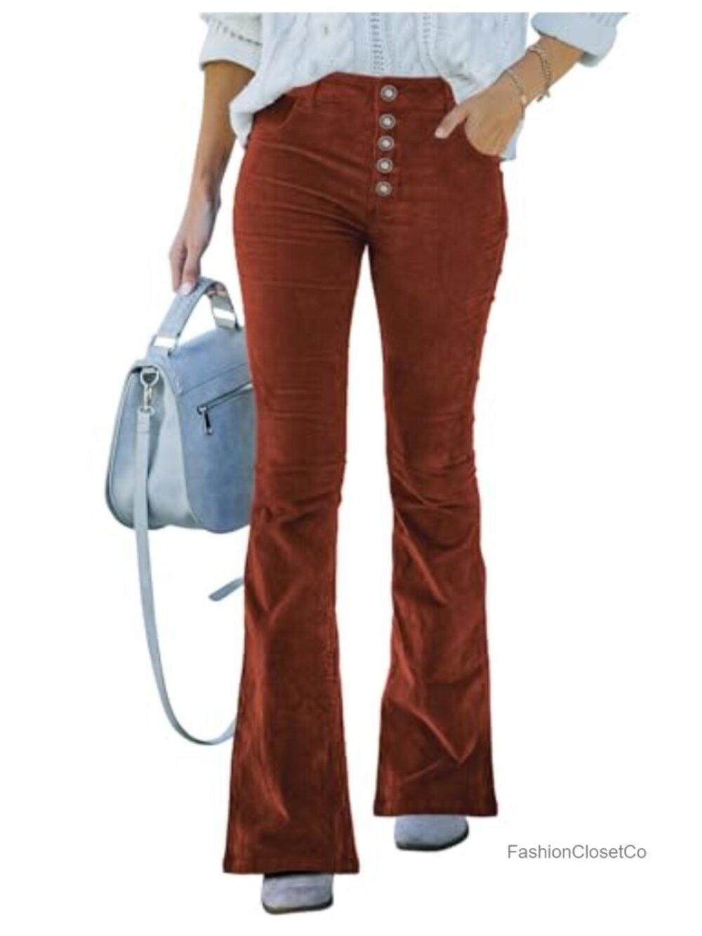 Corduroy Pants Women High Waisted Flare Wide Leg Bell Bottom Trousers